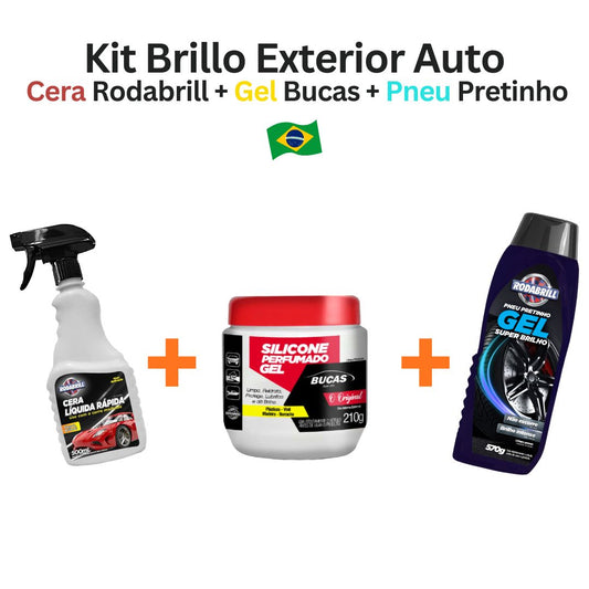 Kit Brillo Exterior Auto | Cera Rodabrill + Gel Bucas + Pneu Pretinho