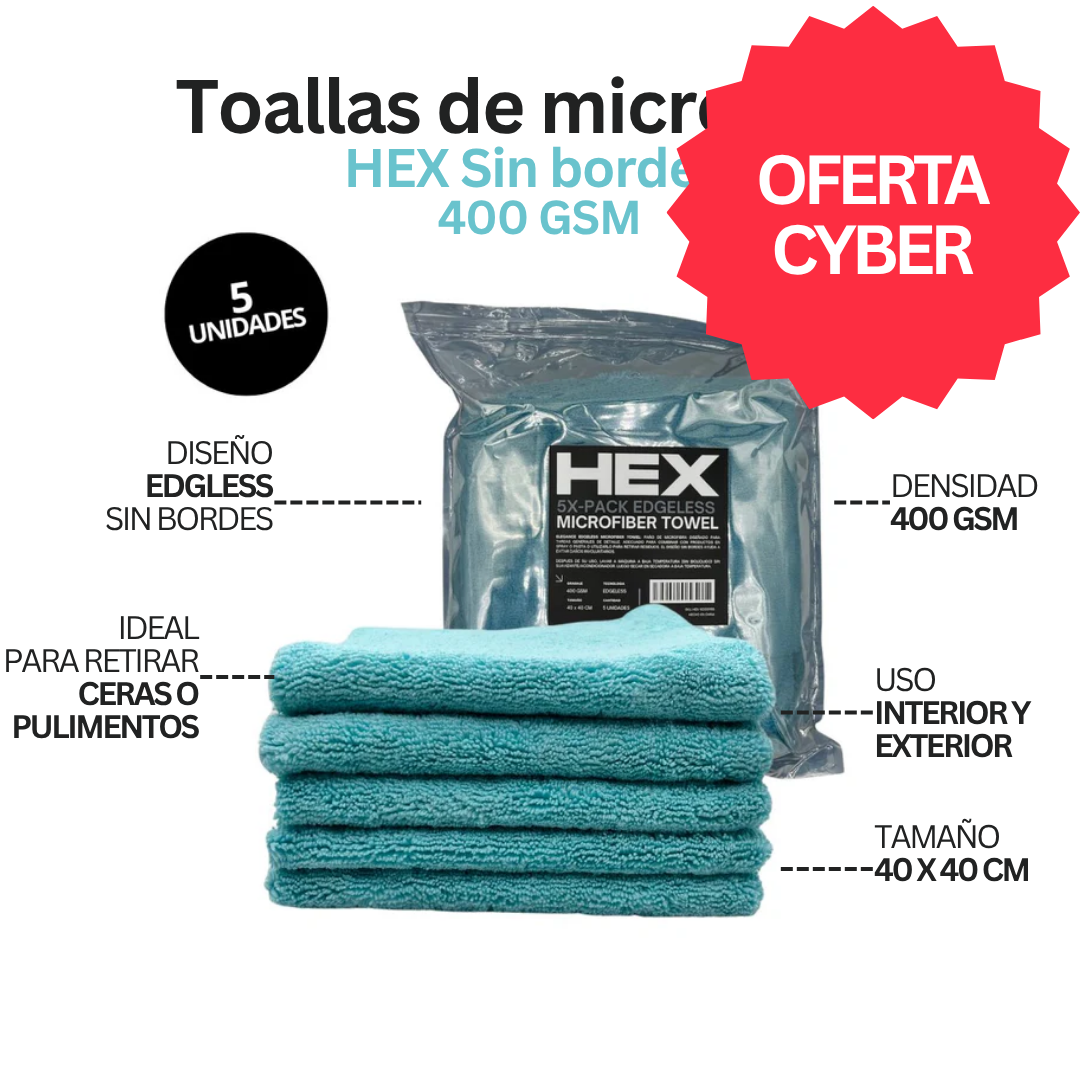 5 Toallas microfibra sin bordes 400 GSM