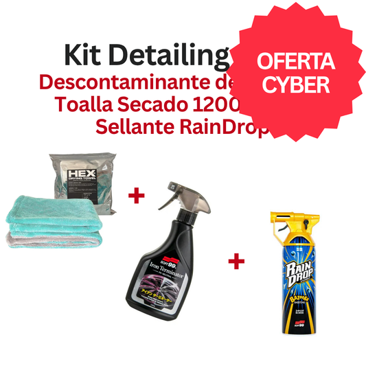 Kit Detailing Full | Toalla Secado + Descontaminante de llantas + Sellante Raindrop