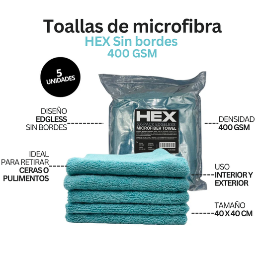 5 Toallas microfira sin bordes 400 GSM