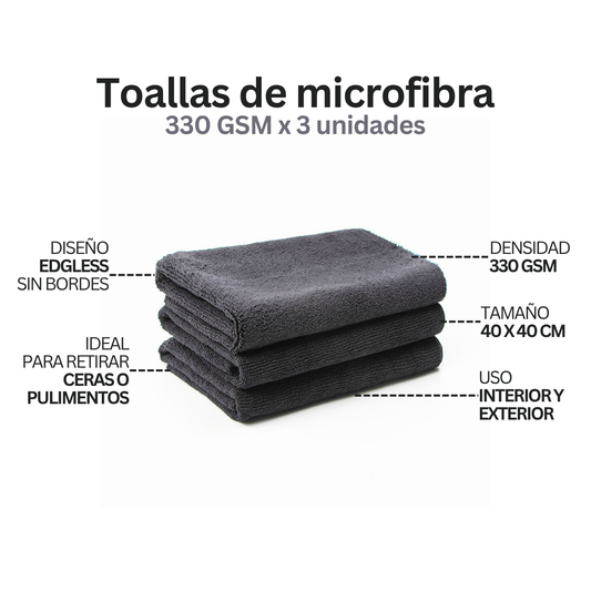 3 Toallas microfibra sin bordes 330 GSM